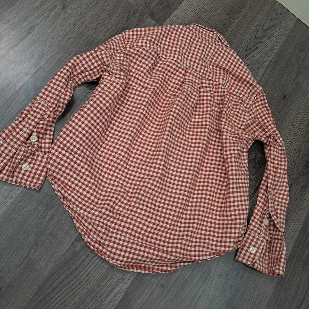 Ralph Lauren Boys Button Down Shirt Gingham Long Sleeve Orange Plaid 3T Pony